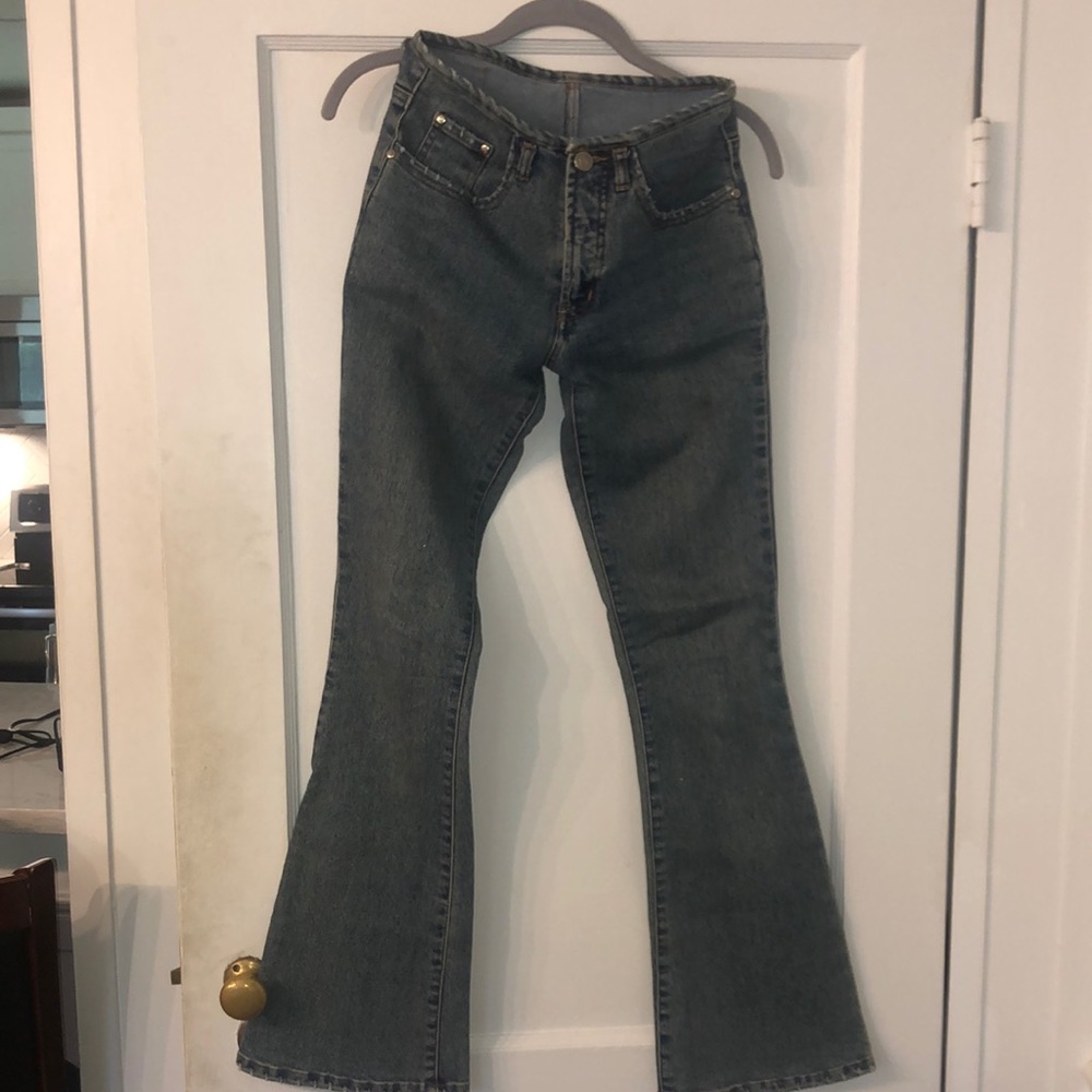 Wide leg blue jeans